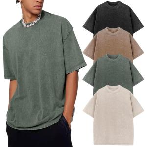 image:imageFlygo Mens Oversized TShirts Acid Wash Cotton Vintage Loose Fit Baggy Tees Summer Short Sleeve Basic Streetwear TopsBlackkhakiarmygreenbeige