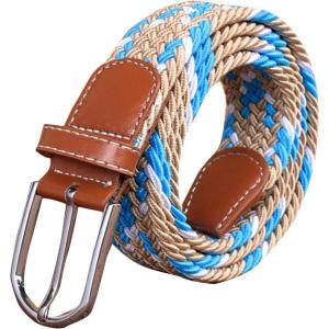 image:imageFlygo No Hole Elastic Braided Woven Belt Stretch Belt For MenWomenJuniorsKhakiBlueWhite