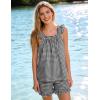 image:imageFlygo Pajama for Women Sets 2 Piece Summer Gingham Ruffle Trim Cami Top Short Sets Y2K Cute Plaid Pjs Lounge Sleepwear OutfitBlack