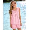 image:imageFlygo Pajama for Women Sets 2 Piece Summer Gingham Ruffle Trim Cami Top Short Sets Y2K Cute Plaid Pjs Lounge Sleepwear OutfitPink