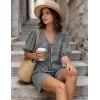 image:imageFlygo Women Gingham Short Pajama Set Y2K Tie Front Puff Sleeve Top High Waist 2 Piece Sets Summer Cute Plaid Pjs LoungewearBlack