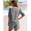 image:imageFlygo Women Gingham Short Pajama Set Y2K Tie Front Puff Sleeve Top High Waist 2 Piece Sets Summer Cute Plaid Pjs LoungewearBlack