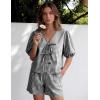 image:imageFlygo Women Gingham Short Pajama Set Y2K Tie Front Puff Sleeve Top High Waist 2 Piece Sets Summer Cute Plaid Pjs LoungewearBlack