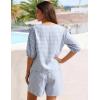 image:imageFlygo Women Gingham Short Pajama Set Y2K Tie Front Puff Sleeve Top High Waist 2 Piece Sets Summer Cute Plaid Pjs LoungewearBlue