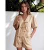 image:imageFlygo Women Gingham Short Pajama Set Y2K Tie Front Puff Sleeve Top High Waist 2 Piece Sets Summer Cute Plaid Pjs LoungewearBrown