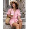 image:imageFlygo Women Gingham Short Pajama Set Y2K Tie Front Puff Sleeve Top High Waist 2 Piece Sets Summer Cute Plaid Pjs LoungewearPink