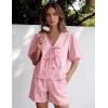 image:imageFlygo Women Gingham Short Pajama Set Y2K Tie Front Puff Sleeve Top High Waist 2 Piece Sets Summer Cute Plaid Pjs LoungewearPink