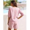 image:imageFlygo Women Gingham Short Pajama Set Y2K Tie Front Puff Sleeve Top High Waist 2 Piece Sets Summer Cute Plaid Pjs LoungewearPink