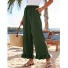image:imageFlygo Women Wide Leg Palazzo Pants Summer Ruffled High Elastic Waisted Flowy Pants Casual Pleated Beach Trousers with PocketsArmygreen