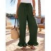 image:imageFlygo Women Wide Leg Palazzo Pants Summer Ruffled High Elastic Waisted Flowy Pants Casual Pleated Beach Trousers with PocketsArmygreen