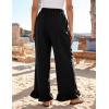image:imageFlygo Women Wide Leg Palazzo Pants Summer Ruffled High Elastic Waisted Flowy Pants Casual Pleated Beach Trousers with PocketsBlack