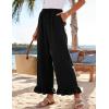 image:imageFlygo Women Wide Leg Palazzo Pants Summer Ruffled High Elastic Waisted Flowy Pants Casual Pleated Beach Trousers with PocketsBlack