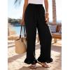 image:imageFlygo Women Wide Leg Palazzo Pants Summer Ruffled High Elastic Waisted Flowy Pants Casual Pleated Beach Trousers with PocketsBlack