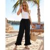 image:imageFlygo Women Wide Leg Palazzo Pants Summer Ruffled High Elastic Waisted Flowy Pants Casual Pleated Beach Trousers with PocketsBlack
