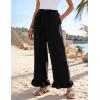image:imageFlygo Women Wide Leg Palazzo Pants Summer Ruffled High Elastic Waisted Flowy Pants Casual Pleated Beach Trousers with PocketsBlack