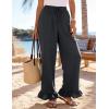 image:imageFlygo Women Wide Leg Palazzo Pants Summer Ruffled High Elastic Waisted Flowy Pants Casual Pleated Beach Trousers with PocketsDarkgrey