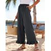 image:imageFlygo Women Wide Leg Palazzo Pants Summer Ruffled High Elastic Waisted Flowy Pants Casual Pleated Beach Trousers with PocketsDarkgrey