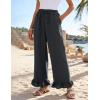 image:imageFlygo Women Wide Leg Palazzo Pants Summer Ruffled High Elastic Waisted Flowy Pants Casual Pleated Beach Trousers with PocketsDarkgrey