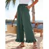 image:imageFlygo Women Wide Leg Palazzo Pants Summer Ruffled High Elastic Waisted Flowy Pants Casual Pleated Beach Trousers with PocketsGreen