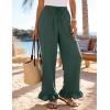 image:imageFlygo Women Wide Leg Palazzo Pants Summer Ruffled High Elastic Waisted Flowy Pants Casual Pleated Beach Trousers with PocketsGreen