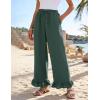 image:imageFlygo Women Wide Leg Palazzo Pants Summer Ruffled High Elastic Waisted Flowy Pants Casual Pleated Beach Trousers with PocketsGreen