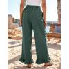 image:imageFlygo Women Wide Leg Palazzo Pants Summer Ruffled High Elastic Waisted Flowy Pants Casual Pleated Beach Trousers with PocketsGreen