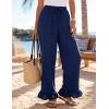 image:imageFlygo Women Wide Leg Palazzo Pants Summer Ruffled High Elastic Waisted Flowy Pants Casual Pleated Beach Trousers with PocketsNavyblue