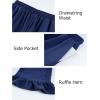 image:imageFlygo Women Wide Leg Palazzo Pants Summer Ruffled High Elastic Waisted Flowy Pants Casual Pleated Beach Trousers with PocketsNavyblue