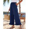 image:imageFlygo Women Wide Leg Palazzo Pants Summer Ruffled High Elastic Waisted Flowy Pants Casual Pleated Beach Trousers with PocketsNavyblue