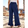 image:imageFlygo Women Wide Leg Palazzo Pants Summer Ruffled High Elastic Waisted Flowy Pants Casual Pleated Beach Trousers with PocketsNavyblue
