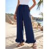 image:imageFlygo Women Wide Leg Palazzo Pants Summer Ruffled High Elastic Waisted Flowy Pants Casual Pleated Beach Trousers with PocketsNavyblue