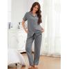image:imageFlygo Womens 100 Cotton Pajamas Set Polka Dot Short Sleeve Button Down Top amp Long Pants Soft Sleepwear with PocketsGrey