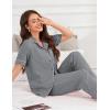 image:imageFlygo Womens 100 Cotton Pajamas Set Polka Dot Short Sleeve Button Down Top amp Long Pants Soft Sleepwear with PocketsGrey