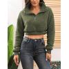 image:imageFlygo Womens 12 Zip Sherpa Pullover Fuzzy Fleece Cropped SweatshirtArmygreen