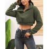 image:imageFlygo Womens 12 Zip Sherpa Pullover Fuzzy Fleece Cropped SweatshirtArmygreen
