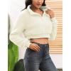 image:imageFlygo Womens 12 Zip Sherpa Pullover Fuzzy Fleece Cropped SweatshirtBeige