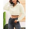 image:imageFlygo Womens 12 Zip Sherpa Pullover Fuzzy Fleece Cropped SweatshirtBeige