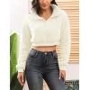image:imageFlygo Womens 12 Zip Sherpa Pullover Fuzzy Fleece Cropped SweatshirtBeige