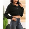 image:imageFlygo Womens 12 Zip Sherpa Pullover Fuzzy Fleece Cropped SweatshirtBlack