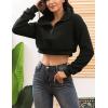image:imageFlygo Womens 12 Zip Sherpa Pullover Fuzzy Fleece Cropped SweatshirtBlack
