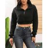 image:imageFlygo Womens 12 Zip Sherpa Pullover Fuzzy Fleece Cropped SweatshirtBlack