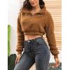 image:imageFlygo Womens 12 Zip Sherpa Pullover Fuzzy Fleece Cropped SweatshirtBrown