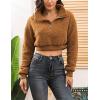image:imageFlygo Womens 12 Zip Sherpa Pullover Fuzzy Fleece Cropped SweatshirtBrown