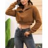 image:imageFlygo Womens 12 Zip Sherpa Pullover Fuzzy Fleece Cropped SweatshirtBrown