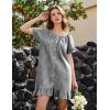 image:imageFlygo Womens Gingham Nightgown Cotton Ruffle Short Sleeve Button Down Sleep House Dress Summer Plaid Loungewear with PocketsBlack