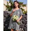 image:imageFlygo Womens Gingham Nightgown Cotton Ruffle Short Sleeve Button Down Sleep House Dress Summer Plaid Loungewear with PocketsBlack