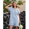 image:imageFlygo Womens Gingham Nightgown Cotton Ruffle Short Sleeve Button Down Sleep House Dress Summer Plaid Loungewear with PocketsBlue