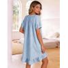 image:imageFlygo Womens Gingham Nightgown Cotton Ruffle Short Sleeve Button Down Sleep House Dress Summer Plaid Loungewear with PocketsBlue