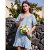 image:imageFlygo Womens Gingham Nightgown Cotton Ruffle Short Sleeve Button Down Sleep House Dress Summer Plaid Loungewear with PocketsBlue