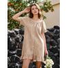 image:imageFlygo Womens Gingham Nightgown Cotton Ruffle Short Sleeve Button Down Sleep House Dress Summer Plaid Loungewear with PocketsBrown
